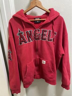 Y2K Los Angeles Angels Stitches Red Full Zip Hoodie Men’s L